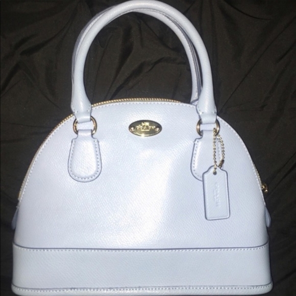 COACH F34090 MINI CORA DOMED SATCHEL IN CROSSGRAIN LEATHER LIGHT GOLD/PALE BLUE - Picture 5 of 5